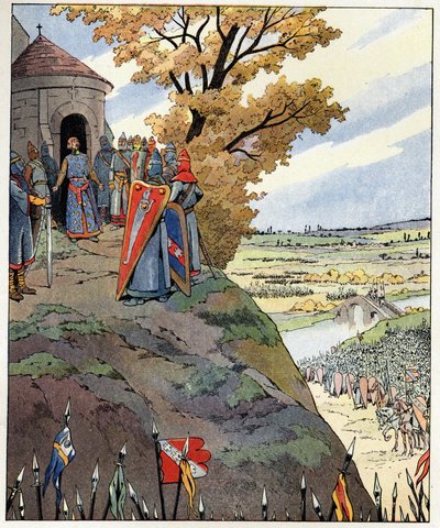 Min krona till kung Filip II:s modiga ord sa Philip Augustus (1165-1223) till herrarna före segern i slaget vid Bouvines den 27 juli av pseudonym for Onfray de Breville Jacques Job