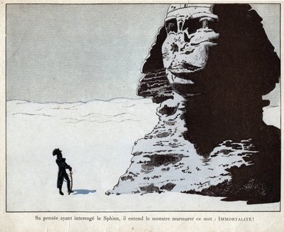 Napoleon studerar sfinxen i Egypten - litografi av Job (Jacques Onfroy de Breville) från "" Le Grand Napoleon des Petites Enfants""" 1893 av pseudonym for Onfray de Breville Jacques Job