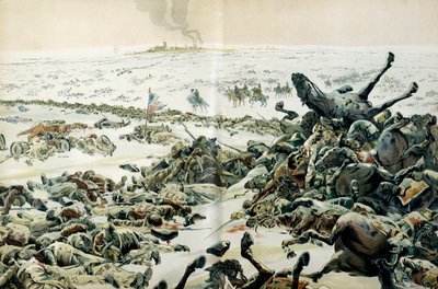 Preussen och Polens kampanj (1806-1807): dagen efter Eylaus seger besökte Napoleon I Bonaparte (1769-1821) slagfältet och de många förlusterna på marken den 9 februari av pseudonym for Onfray de Breville Jacques Job