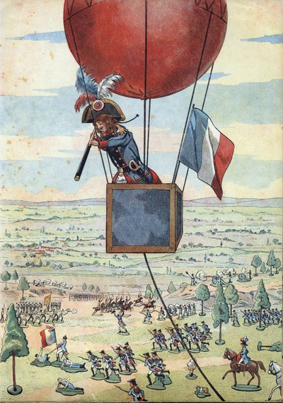 Scen av Frankrikes historia i leksaker: Slaget vid Fleurus den 26 juni 1794 och den första användningen av en observationsballong av kapten Jean Marie Joseph (Jean-Marie-Joseph) Coutelle (1748-1835) med lång utsikt - I " ” Låt oss spela en historia: Frankr av pseudonym for Onfray de Breville Jacques Job