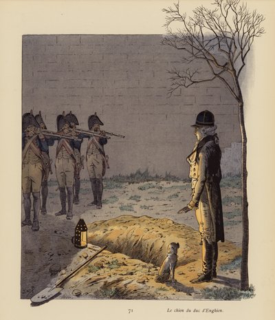 Hertigen av Enghiens hund (färglitografi) av pseudonym for Onfray de Breville Jacques Job