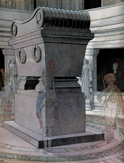 Kejsar Napoleon I Bonapartes (1769-1821) grav vid Invalides med spökvakter. I "" Napoleon"" av Georges Montorgueil. Illustration av Jacques Marie Gaston Onfray de Breville dit JOB (1858-1931) av pseudonym for Onfray de Breville Jacques Job
