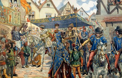 Triumferande intåg av Ludvig XI av Frankrike, känd som den försiktige (1423-1483) i Paris den 30 augusti av pseudonym for Onfray de Breville Jacques Job