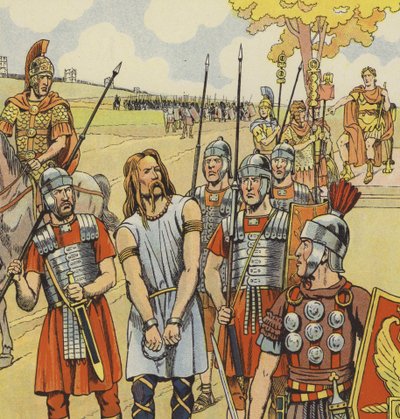 Vercingetorix kapitulerar till Julius Caesar, 52 f.Kr. (färg litho) av pseudonym for Onfray de Breville Jacques Job