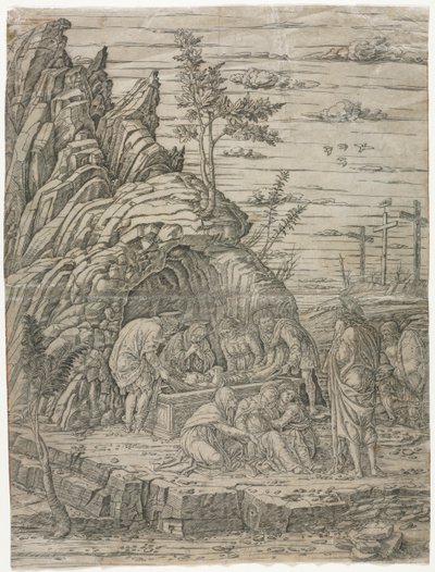 Gravläggningen med de fyra fåglarna av school of Andrea Mantegna