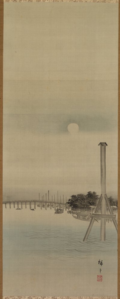 Nattscen på Sumidafloden av studio of Utagawa Hiroshige