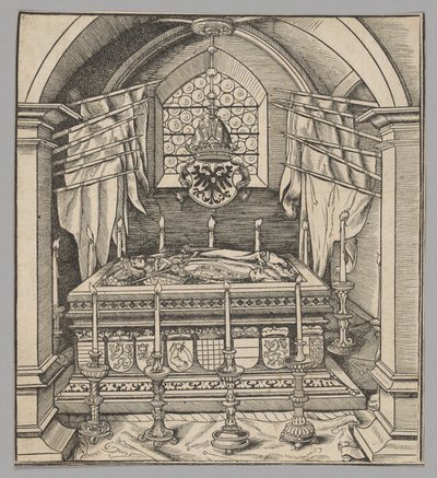 Gruftblatt, plansch 24 från Historiska scener ur kejsar Maximilian I:s liv från triumfbågen av the Elder Hans Burgkmair