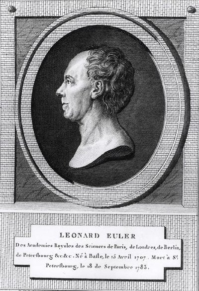 Porträtt av Leonard Euler (1707-83) (gravyr) (s/v foto) av the Younger Dupin