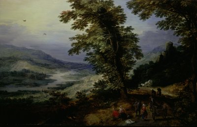 Bergsväg med resenärer, ca. 161025. av the younger Joos de Momper