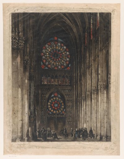 Utsikt över rosenfönstren i Reims katedral av unknown (signed by artist)