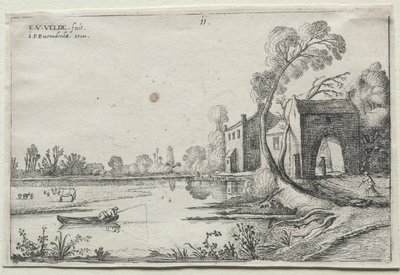 Landskap med en flod och ett porthus, 1614. av van de Velde Esaias