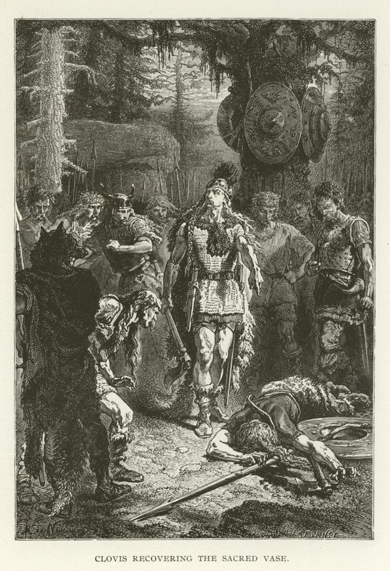 Clovis återvinner den heliga vasen (gravyr) av (after) American School