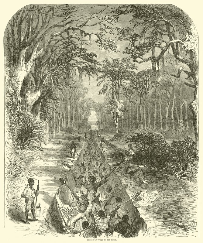 Negrer på jobbet på kanalen, mars 1863 (gravyr) av (after) American School