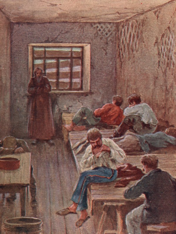 Politiska fångar fängslade av den sovjetiska hemliga polisen, Cheka (färg litho) av (after) Carrey