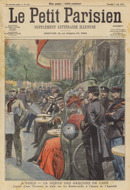 Strejk av kaféserveringar i Paris (färg litho) av (after) Carrey