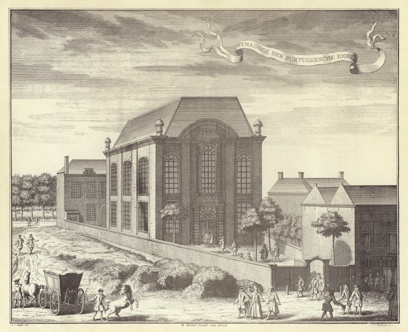 Den portugisiska synagogan, Amsterdam (gravyr) av (after) Dutch School