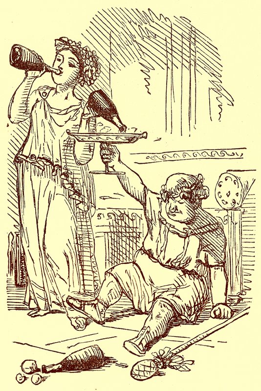Bacchanalian Group, från en mycket gammal vas, illustration från "The Comic History of Rome" av Gilbert Abbott a Beckett, publicerad ca 1850 (digitalt förbättrad bild) av (after) English School