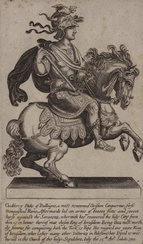 Godfrey of Bouillon, fransk riddare, korsfarare och kung av Jerusalem (gravyr) av (after) English School
