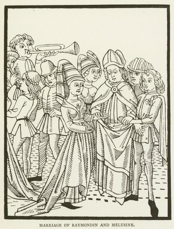 Äktenskap mellan Raymondin och Melusine (gravyr) av (after) English School