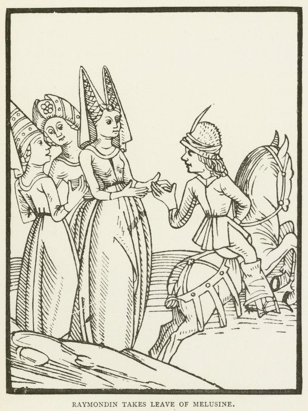 Raymondin tar avsked från Melusine (gravyr) av (after) English School