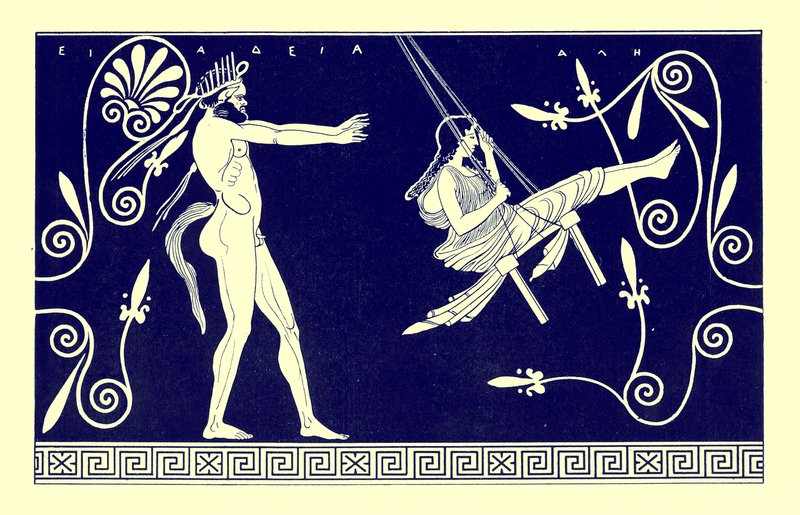 Silent swingin maiden, illustration från "Greek Vase Paintings" av J. E. Harrison och D. S. MacColl, publicerad 1894 (digitalt förbättrad bild) av (after) English School