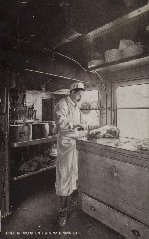 Kock på jobbet på L och NW Dining Car (s/v foto) av (after) English photographer