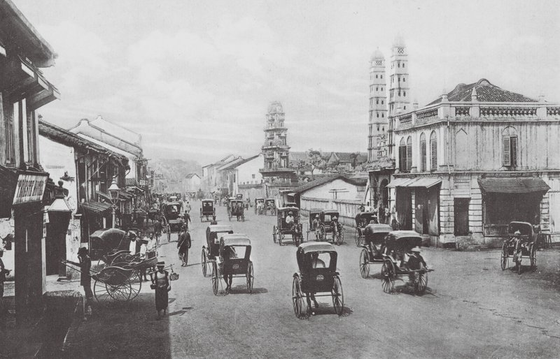 Singapore: North Bridge Road (svartvitt foto) av (after) English photographer