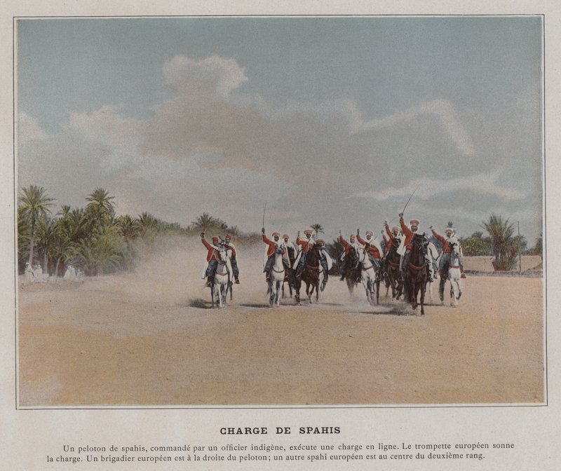 Charge of Spahis (färgad bild) av (after) French Photographer