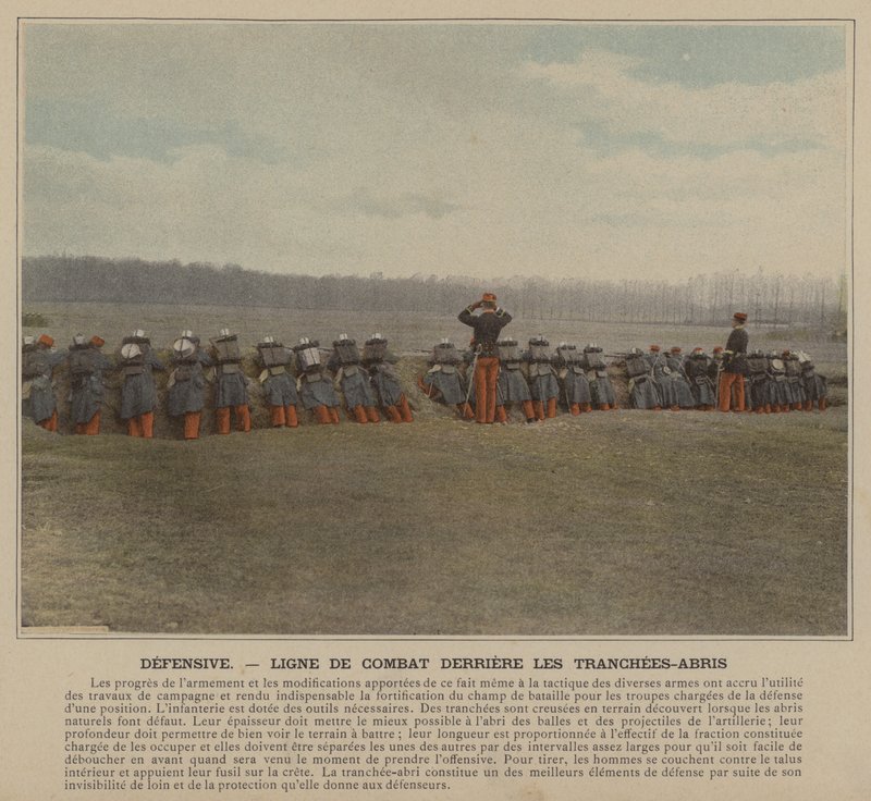 Defensiv, stridslinje bakom skyddsgravar (färgad bild) av (after) French Photographer