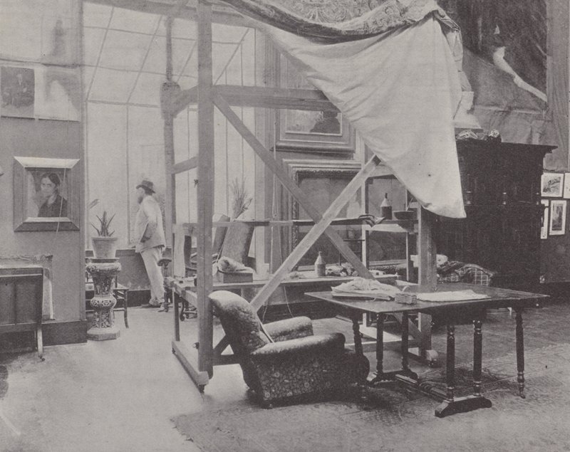 Franske målaren Paul-Albert Besnard i sin ateljé (s/v foto) av (after) French Photographer