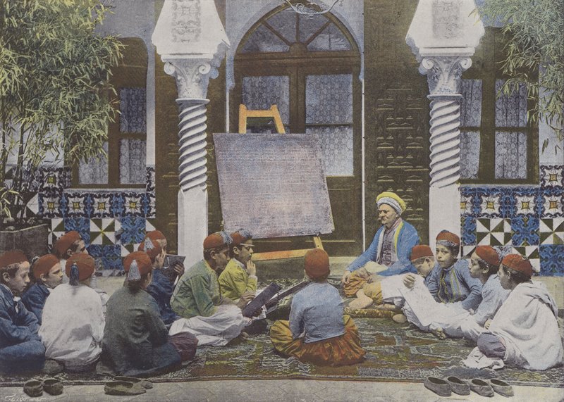 Den arabiska skolan (färgad bild) av (after) French Photographer