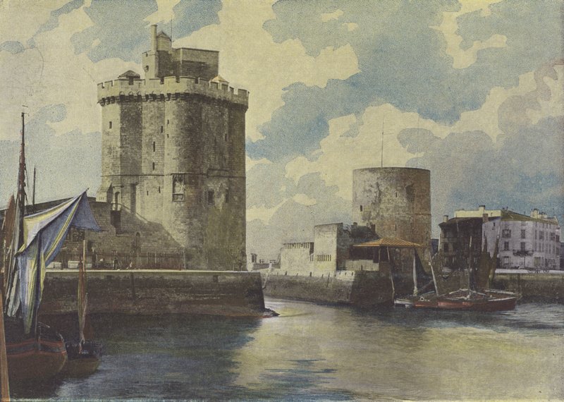 La Rochelle, ingången till hamnen (färgad bild) av (after) French Photographer