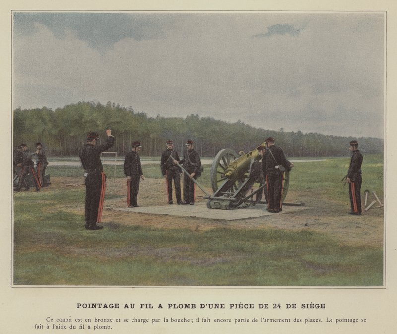 Plumb Line Pointing of a Piece of 24 of Siege (färgad bild) av (after) French Photographer