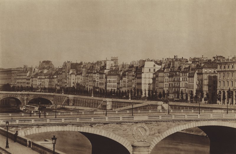 Quai de la Megisserie runt 1860, Chatelet-teatern är redan byggd (s/v foto) av (after) French Photographer