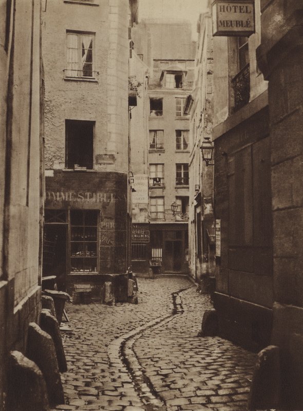 Rue des Trois-Cannettes 1865, var platsen för det nya Hotel-Dieu (s/v foto) av (after) French Photographer