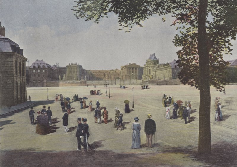 Versailles, allmän utsikt över slottet (färgat foto) av (after) French Photographer