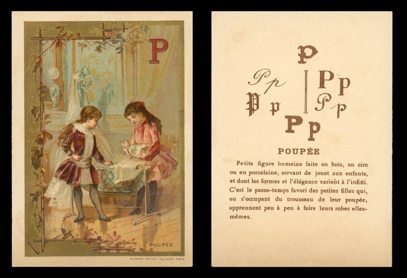 Barn som leker med dockor (kromolitho) av (after) French School