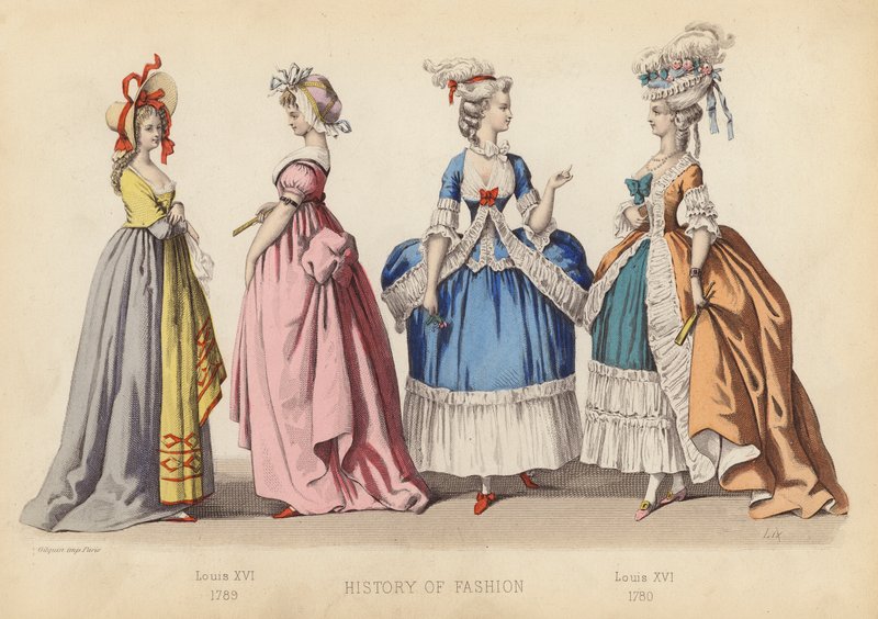 Mode i Frankrike: Ludvig XVI 1789; Ludvig XVI 1780 (kolorerad gravyr) av (after) French School
