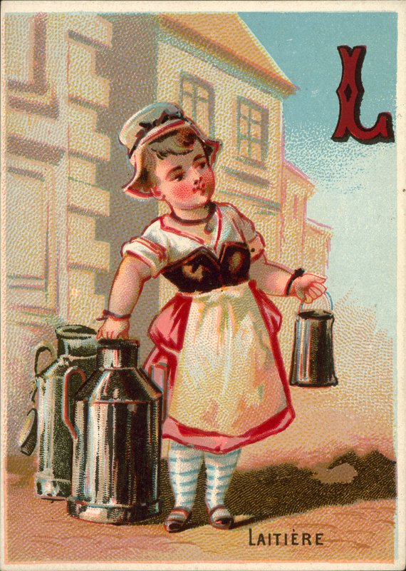 L för laitiere (mejeriarbetare) (chromolitho) av (after) French School