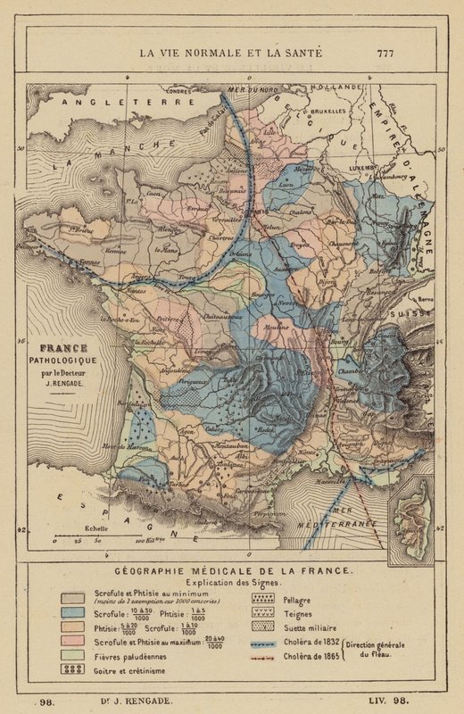 Frankrikes medicinska geografi (gravyr i färg) av (after) French School