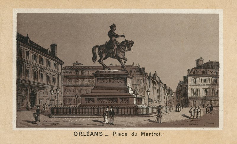 Orleans: Place du Martroi (litografi) av (after) French School