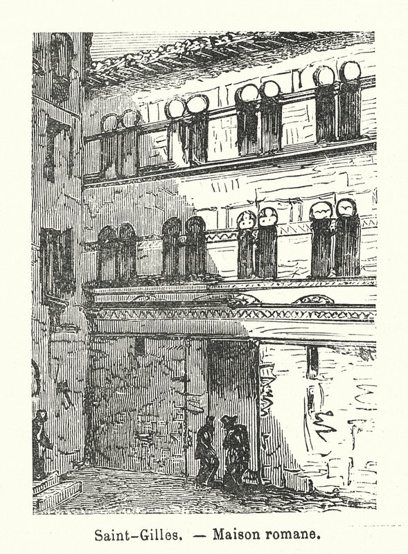Saint-Gilles, romanskt hus (gravyr) av (after) French School