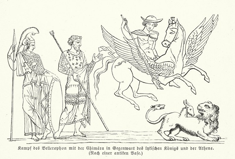 Bellerofon kämpar mot Chimera (gravyr) av (after) German School