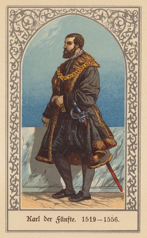 Karl V, tysk-romersk kejsare (färglitografi) av (after) German School