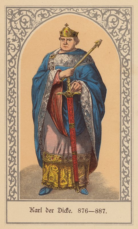 Karl den tjocke, tysk-romersk kejsare (färglitografi) av (after) German School