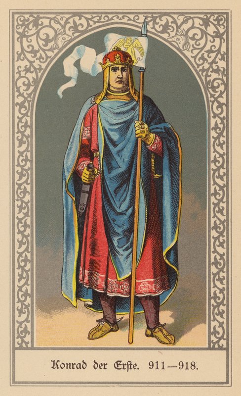 Conrad I av Tyskland, kung av Östfrankrike (färglitografi) av (after) German School