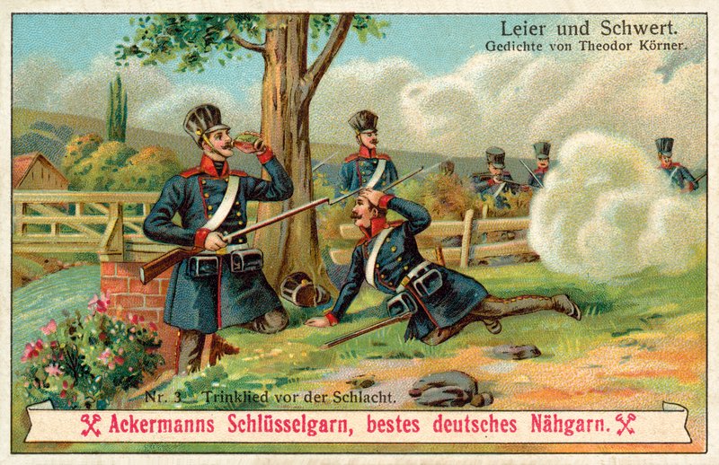 Dricksång före slaget (chromolitho) av (after) German School