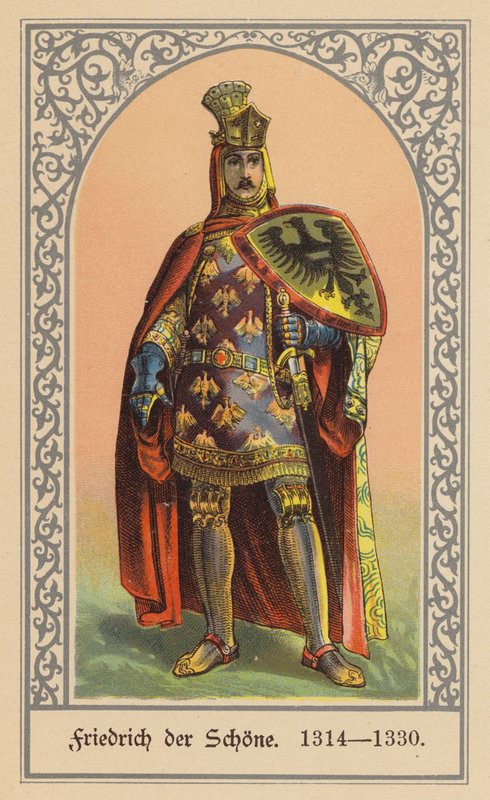 Fredrik den sköne, kung av Tyskland (färglitografi) av (after) German School