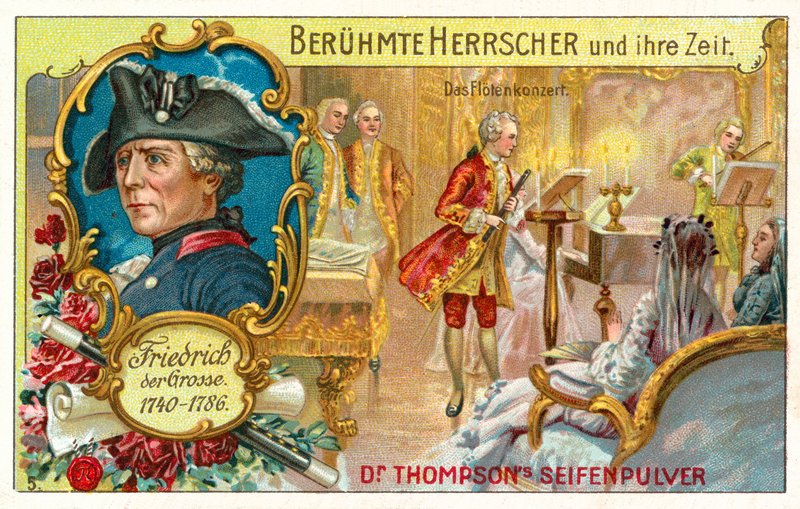 Fredrik den Store av Preussen och en flöjtkonsert (chromolitho) av (after) German School