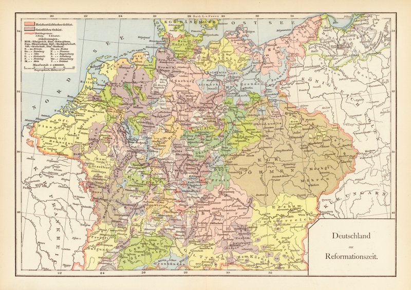 Tyskland vid tiden för reformationen (färglitografi) av (after) German School
